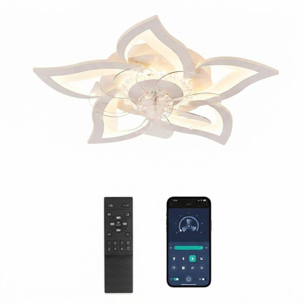 27 in. White Flush Mount Flower Design Ceiling Fan with Dimmable LED Light and Remote Included for Indoor Use price history on PriceWatchPro