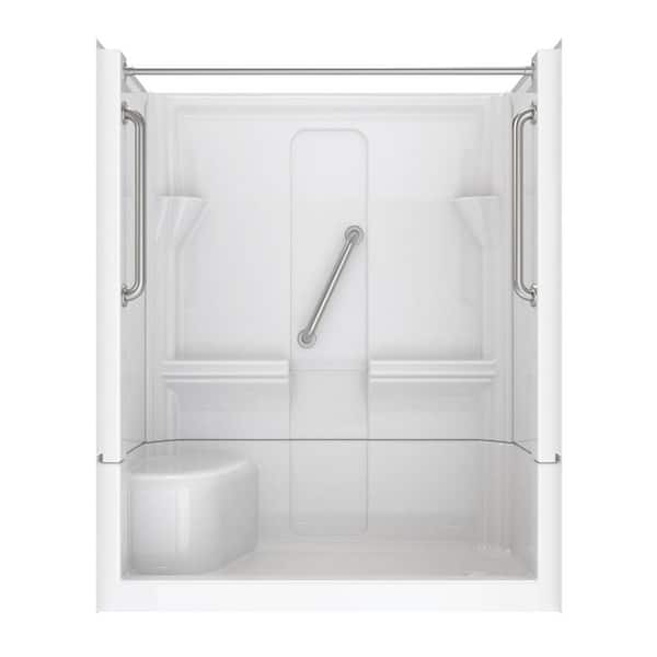 Accessible Living Harmony 60 in. L x 30 in. W x 74 in. H Alcove LH Drain Curtain Rod Shower Kit in Stainless Steel