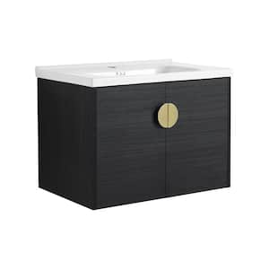 39.80 in. W x 18.50 in. D x 20.70 in. H Floating Wall-Mounted Bath Vanity in Black Chestnut with White Resin Top