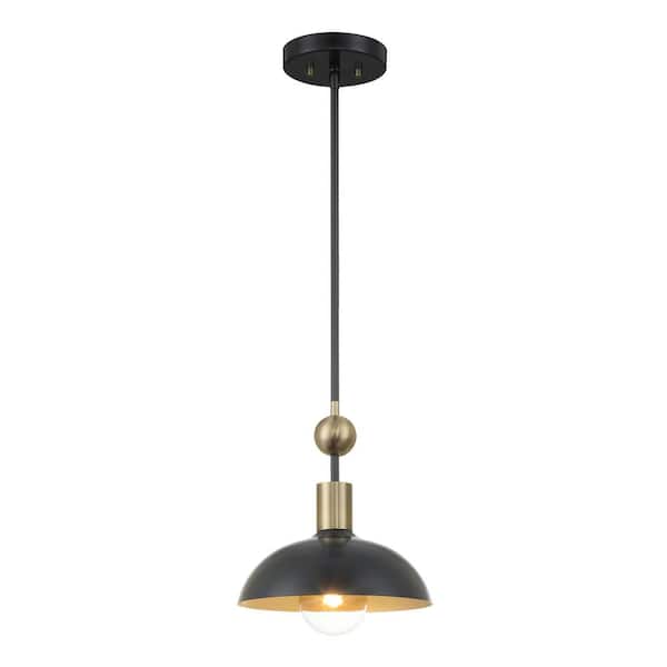 Minka Lavery Biloxi 100-Watt 1-Light Black and Weathered Antique Brass Shaded Pendant Light
