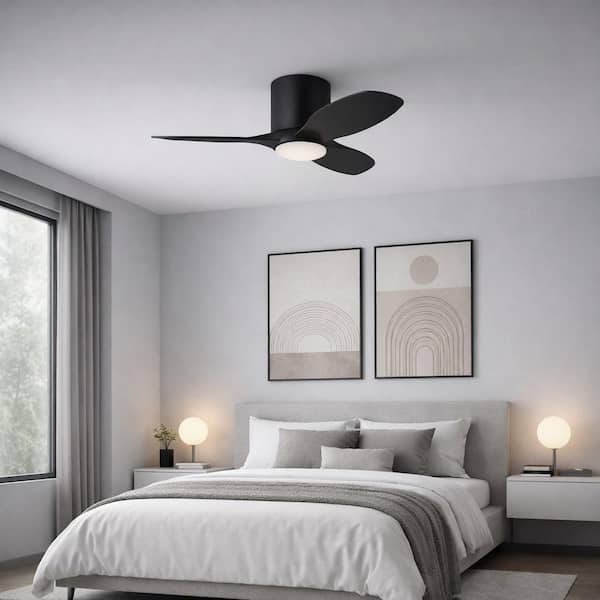 Titus 32 in. Indoor/Outdoor Midnight Black Hugger LED Ceiling Fan with Midnight Black Blades, Light Kit and Remote