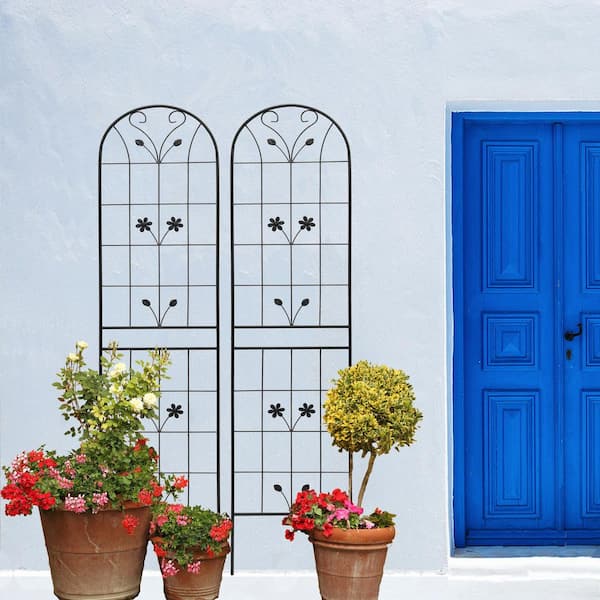 Unbranded 2 Pack 86.7 in. Iron Trellis for Climbing Plants Outdoor Flower Support Black