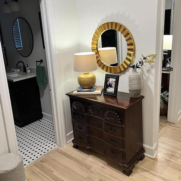 25.5 in. W x 25.5 in. H Round Framed Gold Wall Bathroom Vanity Mirror