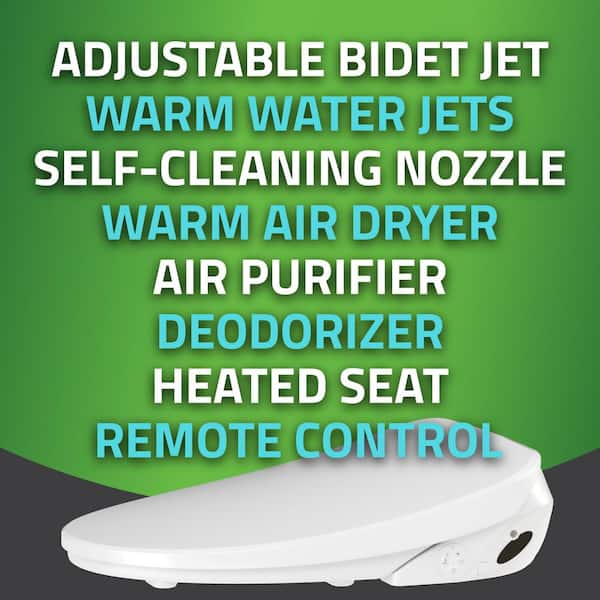 Smart Electric Bidet Seat for Elongated Toilet in White with Electric Plug-In, Remote Control, Heated Seat, Air Purifier