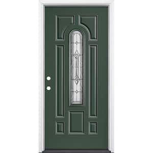 36 in. x 80 in. Providence Center Arch Conifer Right-Hand Inswing Painted Steel Prehung Front Door with Brickmold