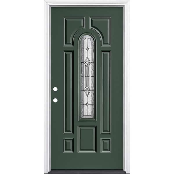 Masonite 36 in. x 80 in. Providence Center Arch Conifer Right-Hand Inswing Painted Steel Prehung Front Door with Brickmold