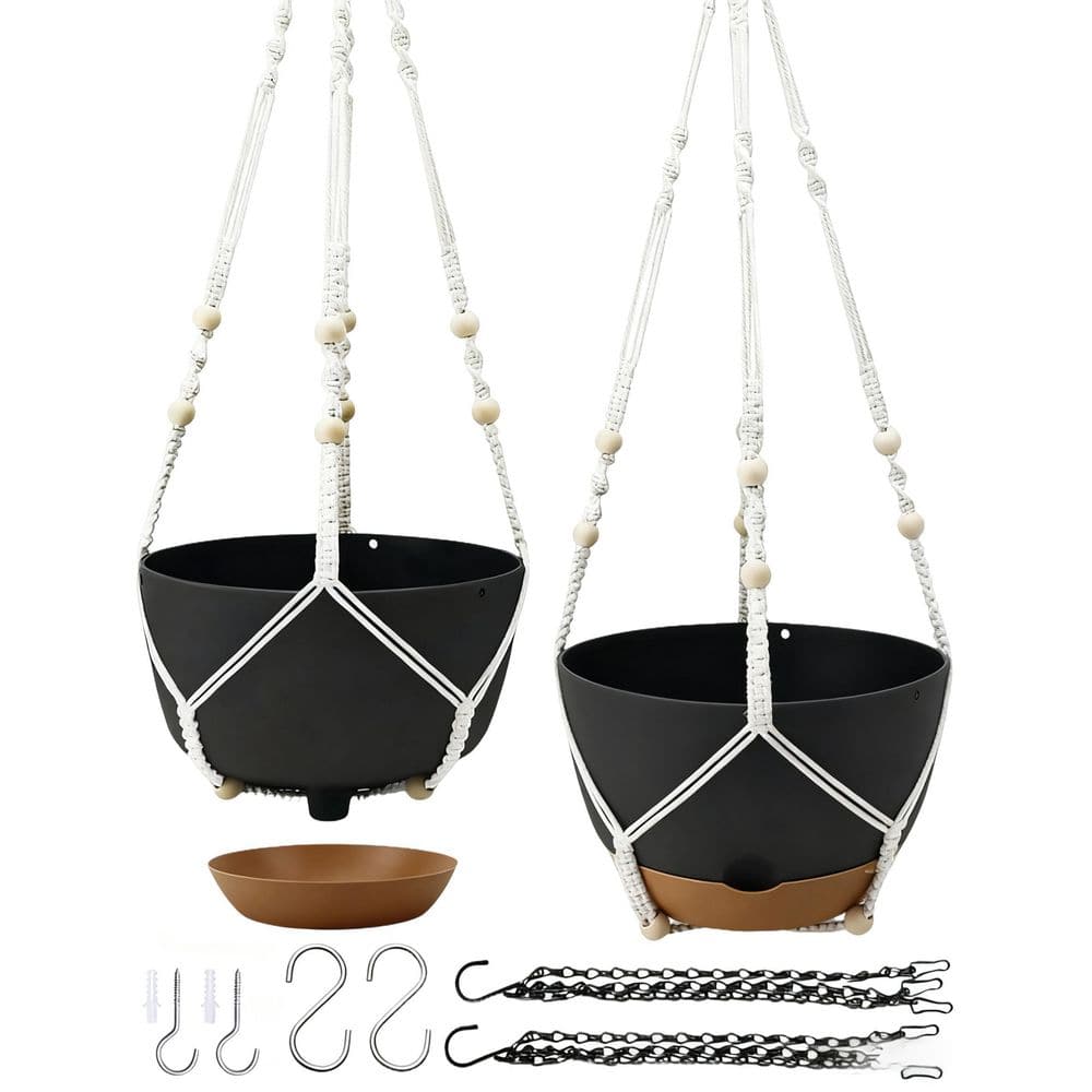 2-Pack 10 in. Hanging Plastic Flower Pots Universal Planters Suitable for Gardens and Home Ceilings Gray price history on PriceWatchPro
