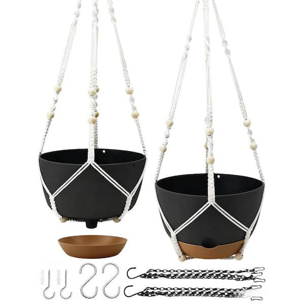 2-Pack 10 in. Hanging Plastic Flower Pots Universal Planters Suitable for Gardens and Home Ceilings Gray