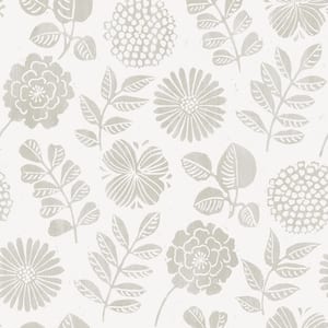 Inge Light Grey Floral Block Print Wallpaper Sample