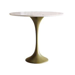 Round White Faux Marble Top 35.5 in. Pedestal Dining Table with Metal Frame Seat 4 (Not Included)