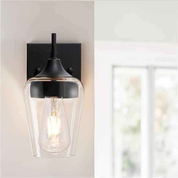 Merra 1-Light Matt Black Wall Sconce with Clear Glass Shade