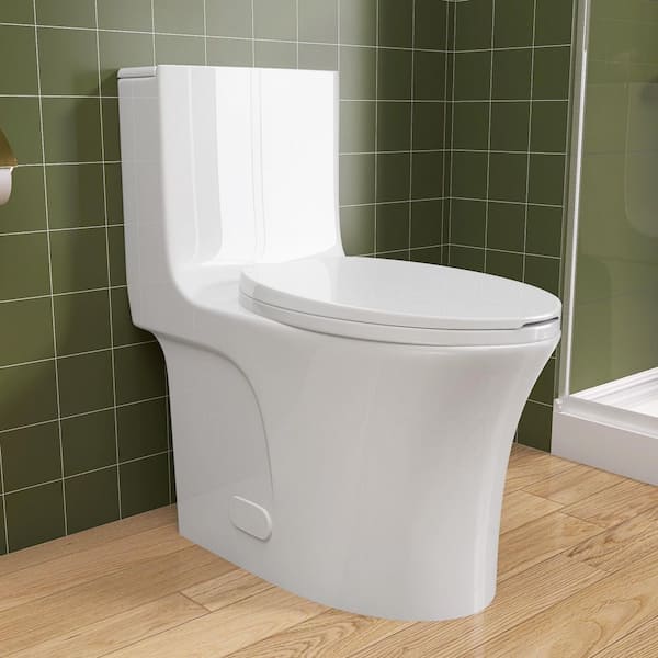 1-Piece 1.1/1.6 GPF Dual Flush Elongated Toilet in Glossy White
