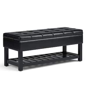 Saxon 43 in. Wide Transitional Rectangle Storage Ottoman Bench in Midnight Black Vegan Faux Leather