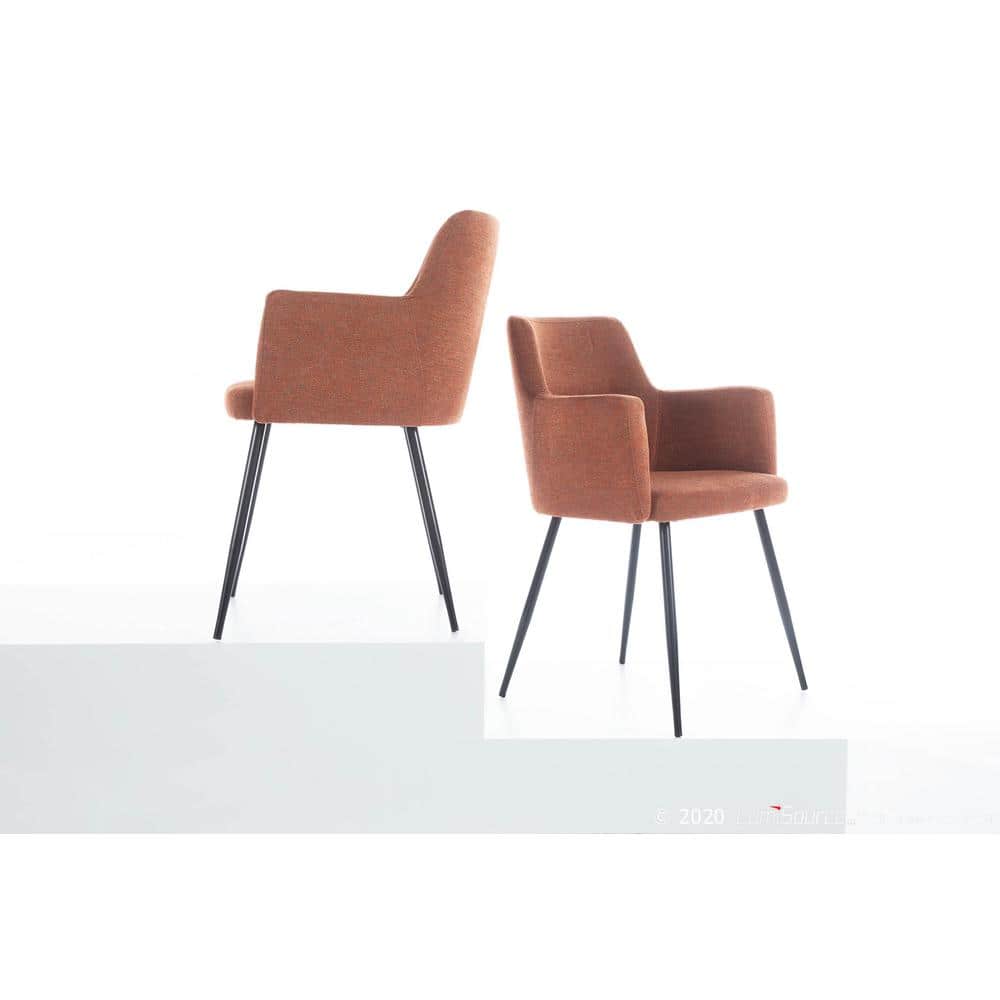 Scandinavian Orange Faux Leather Upholstered Arm Chairs with Metal Legs