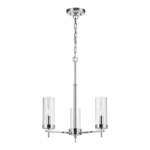 Zire 3-Light Chrome Modern Minimalist Dining Room Hanging Candlestick Chandelier with Clear Glass Shades
