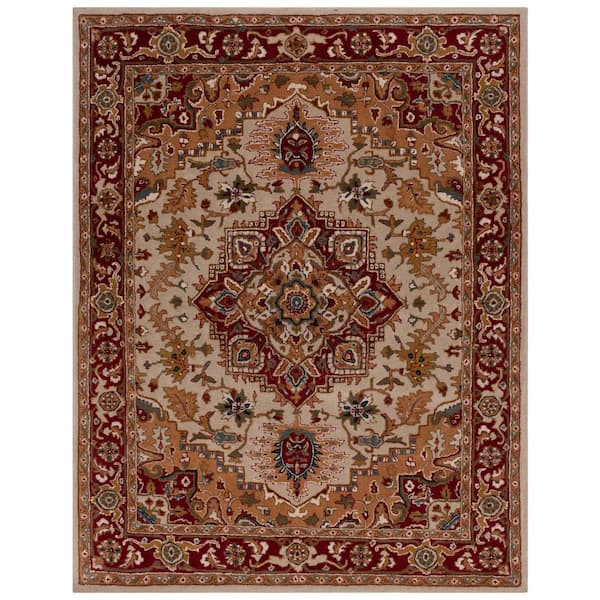 Classic 10 ft. x 14 ft. Light Gold/Red Medallion Area Rug