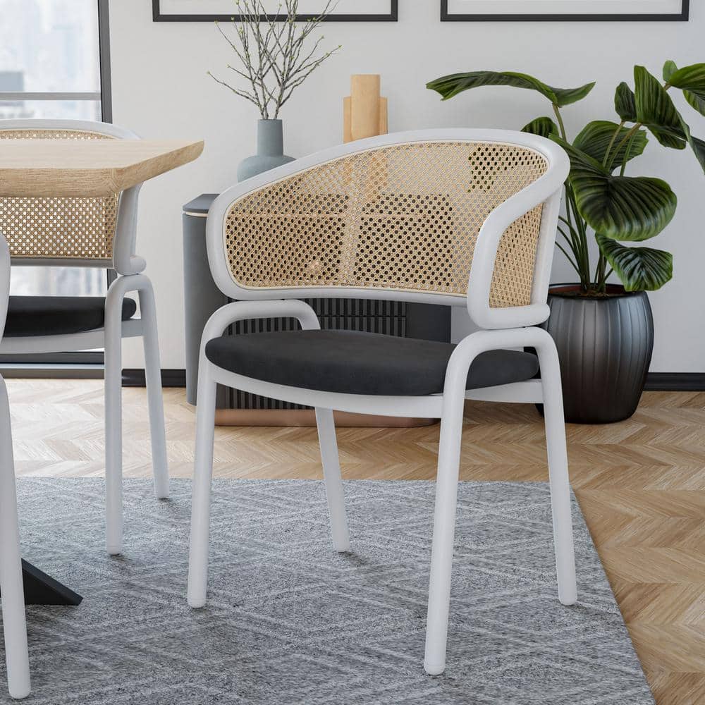 Modern Wicker Dining Chairs with Leather Seat in White Stainless Steel Accent Side Armchair in Black price history on PriceWatchPro