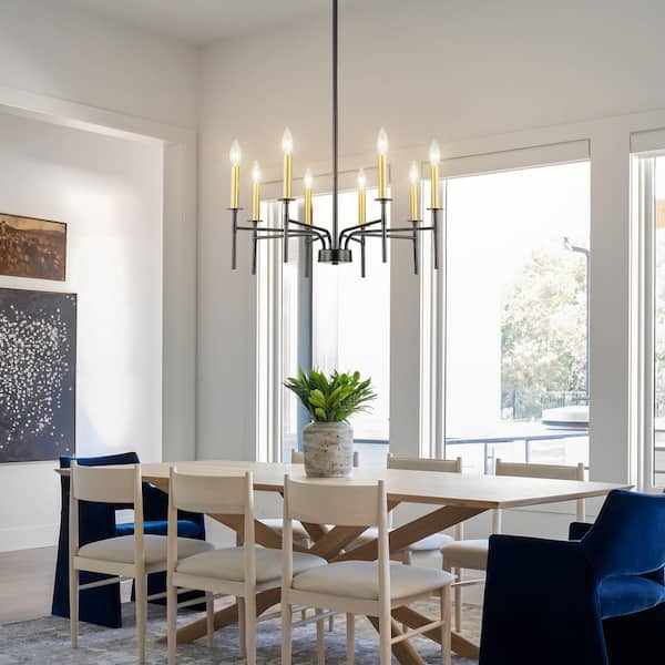 TinHon 27.6 in. Modern 8-Light Black and Gold Chandelier with E12