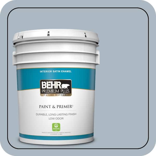 BEHR PREMIUM PLUS 5 gal. #ICC-45 Calming Space Satin Enamel Low Odor Interior Paint & Primer