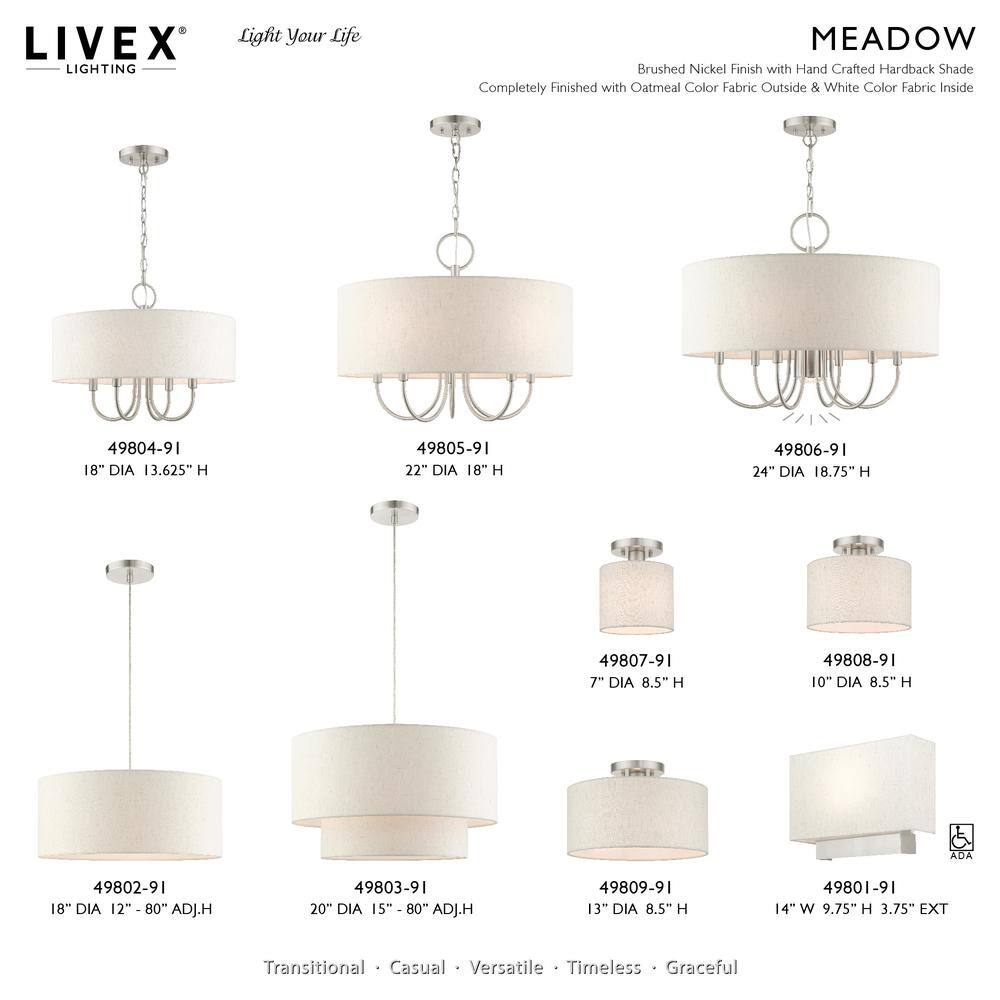 Meadow Brushed Nickel Modern 1-Light ADA Sconce with Oatmeal Shade