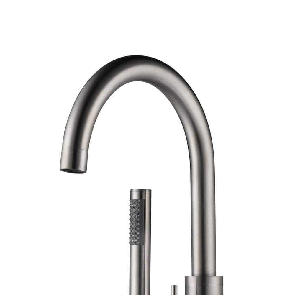 Brushed Nickel Freestanding Tub Filler with Diverter and Handshower