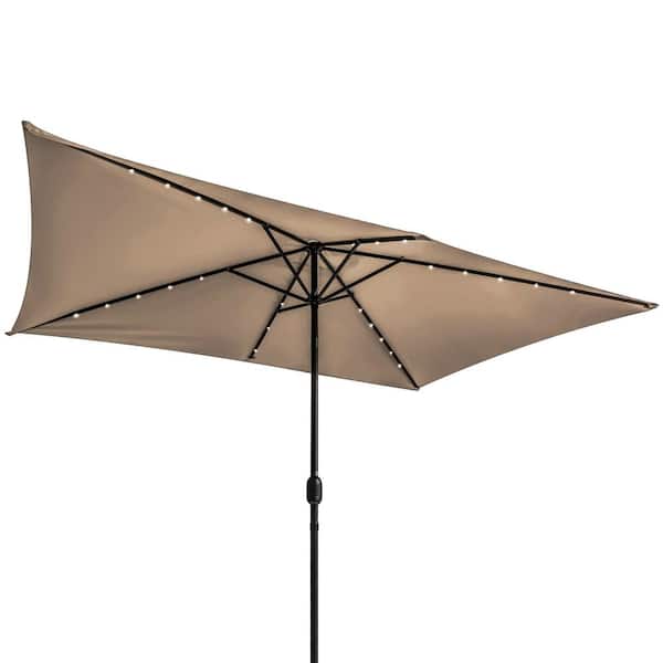 Trademark Innovations 10 ft. x 6.5 ft. Rectangular Solar Powered LED Lighted Patio Market Umbrella (Tan)