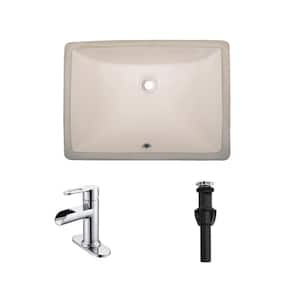 20 in Undermount Rectangular Bathroom Sink with Overflow Drain in Biscuit with Single Handle Faucet in Chrome Finish