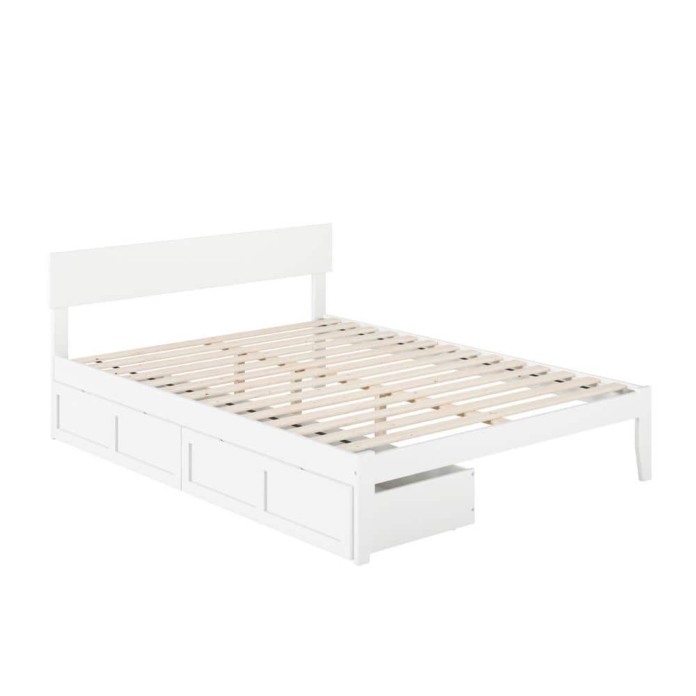 Boston White Queen Platform Bed with Storage Drawers