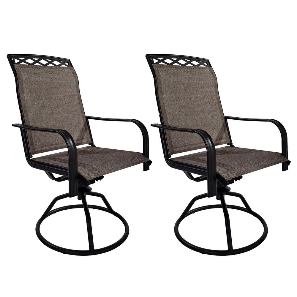 2-Pack Brown Sling Outdoor Swivel Rocking Dining Chairs with Decorative Lattice-Back Design price history on PriceWatchPro