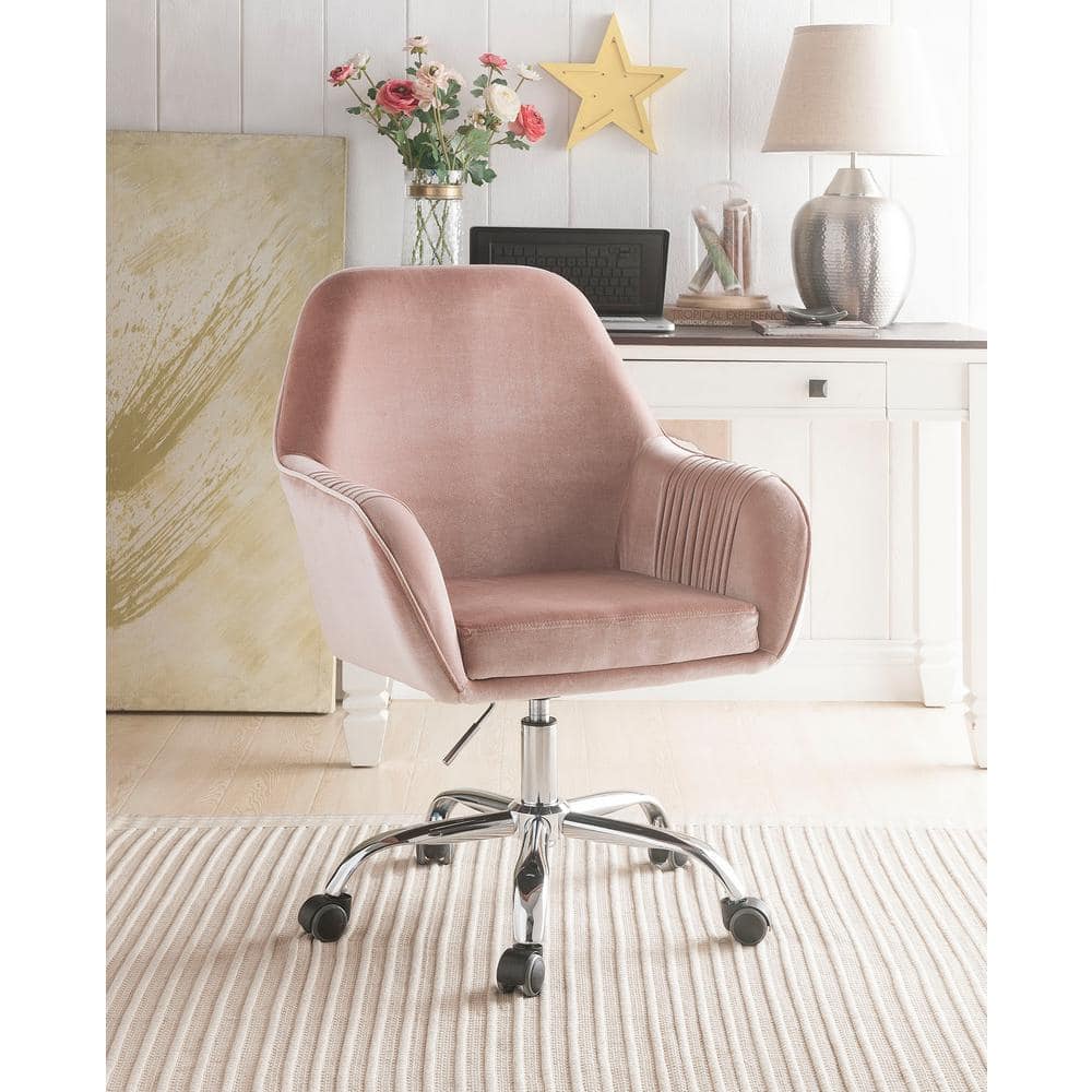 Dusky Rose Velvet Swivel Task Chair with Chrome Metal Base