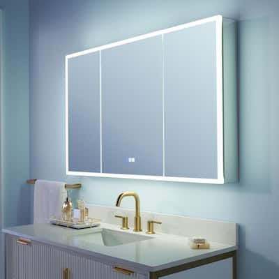 48 in. W x 30 in. H Rectangular Aluminum Recessed/Surface Mount LED Medicine Cabinet with Mirror, 3x Magnifying Mirror