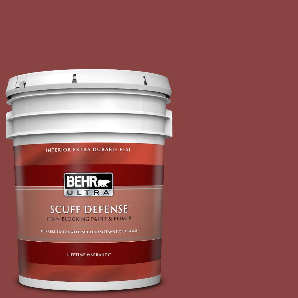5 gal. #QE-07 Country Lane Red Extra Durable Flat Interior Paint & Primer