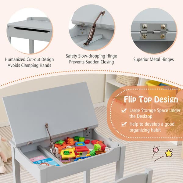 Gymax Kids Table and Chair Set Wood Activity Study Desk w/ Storage