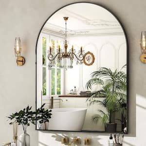Black 30 in. W x 40 in. H Arched Bathroom Mirror Mirror Wall Aluminum Alloy Framed Mirror