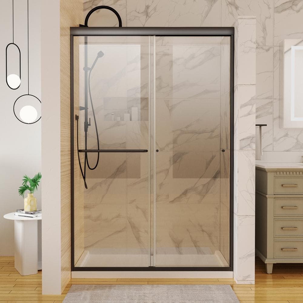 48 in. W x 72 in. H Sliding Framed Shower Door in Matte Black with 1/4 in. (6 mm) Clear Glass price history on PriceWatchPro