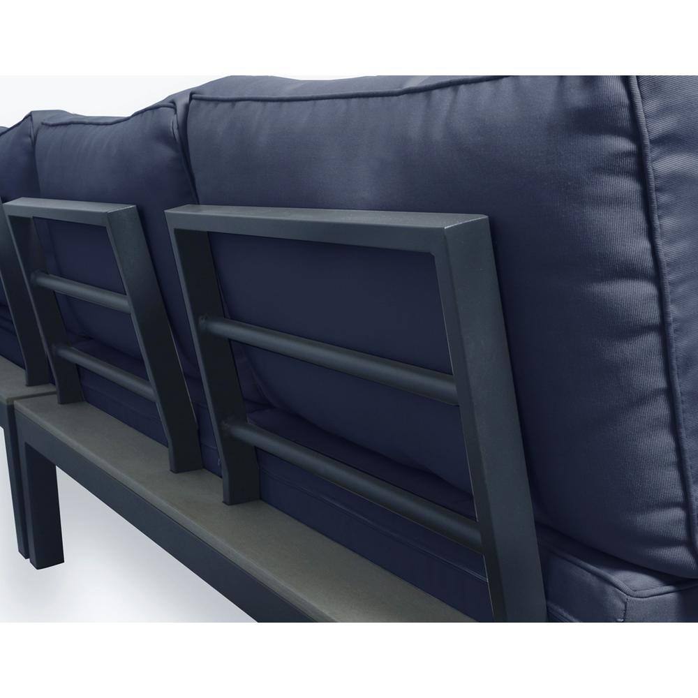 Lakeview Navy Aluminum 5-Person Outdoor Sectional with Side Tables