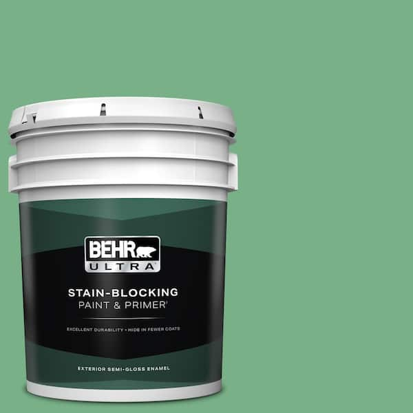 BEHR ULTRA 5 gal. #M410-5 Green Bank Semi-Gloss Enamel Exterior Paint & Primer