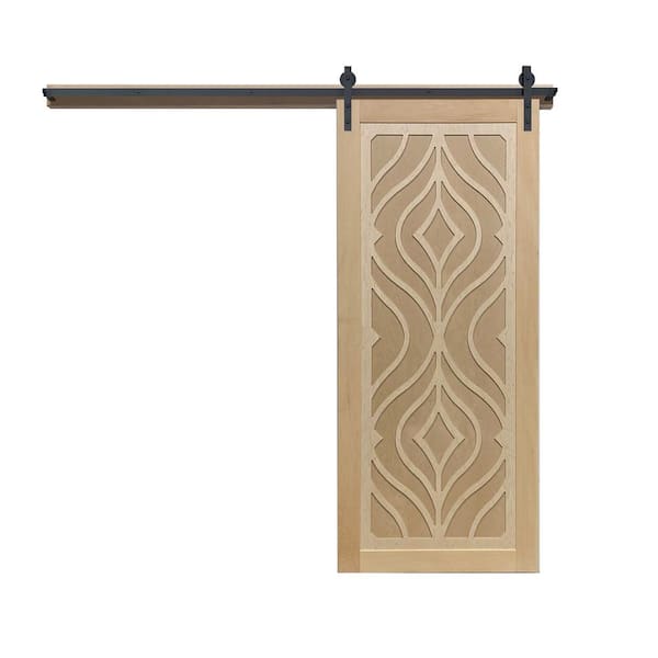 VeryCustom 36 in. x 84 in. Zaftig Sway Unfinished Wood Sliding Barn Door with Hardware Kit in Black