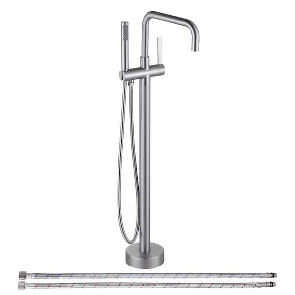 Single-Handle Freestanding Tub Faucet with Hand Shower in Brushed Nickel