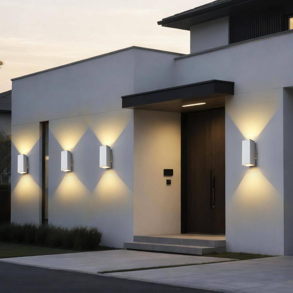 Matte White Aluminum Hardwired Rectangle Up and Down Outdoor Wall Sconce Dimmable with Integrated LED (1-Pack) price history on PriceWatchPro