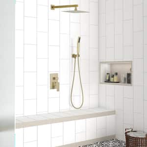 1-Spray Patterns with 1.5 GPM 10 in. 2 Function Wall Mount Round Dual Shower Heads in Brushed Gold