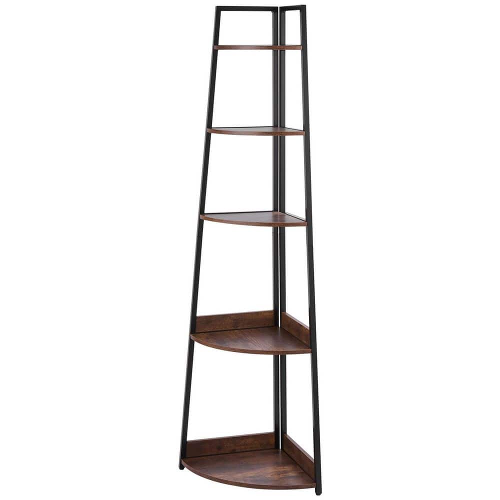 5-Tier Corner Shelf, 70-In. Tall Ladder Bookshelf with Metal Frame & Wooden Shelves, Rustic Brown Industrial Design price history on PriceWatchPro