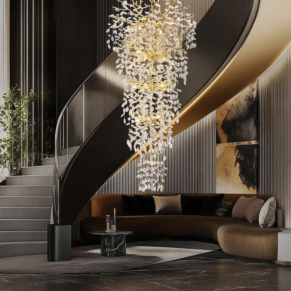 Gleam Flare Modern Chandelier 118 in. 28-Light Crystal Gold