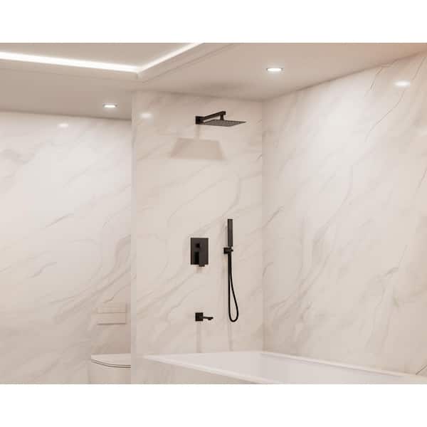 Crozet 3-Spray Ceiling Mount Tub and Handheld Shower Head Shower Faucet 1.8 GPM in Matte Black(Valve Included)