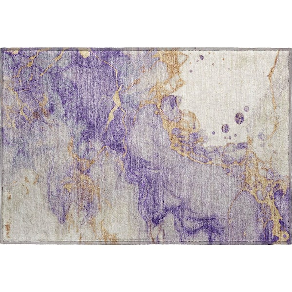 Mayfield Premium Machine Washable Abstract AMF2110 Purple 2 ft. x 3 ft. Accent Rug