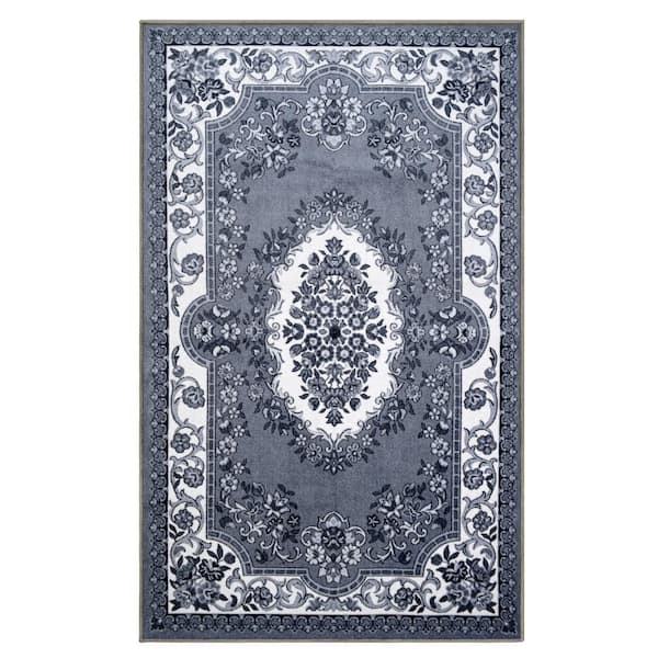 Seraphina Black/White 4 ft. x 6 ft. Traditional Floral Non-Slip Area Rug