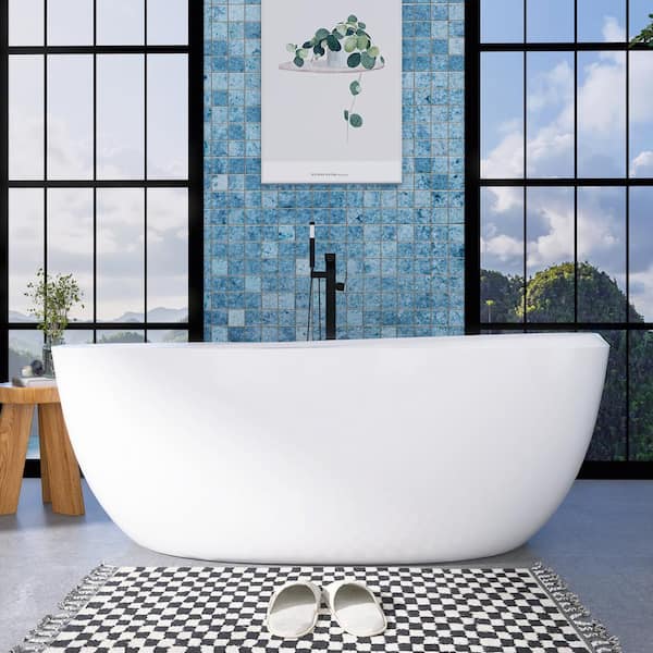 Unbranded 67 in. x 30 in. Acrylic Soaking Bathtub in Gloss White with Center Drain in Polished Chrome