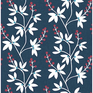 Linnea Elsa Navy Botanical Trail Strippable Wallpaper (Covers 56.4 sq. ft.)