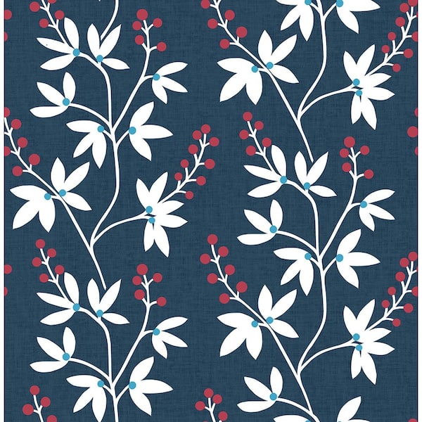 A-Street Prints Linnea Elsa Navy Botanical Trail Strippable Wallpaper (Covers 56.4 sq. ft.)