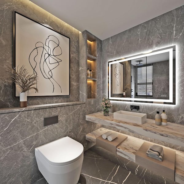 48 in. W x 36 in. H Large Rectangular Frameless LED Light Anti-Fog Wall  Bathroom Vanity Mirror Super Bright
